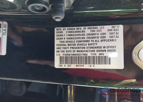 2017 Honda Cr-V Ex-L/Ex-L Navi from USA, damaged, VIN 7FARW1H8XHE017993